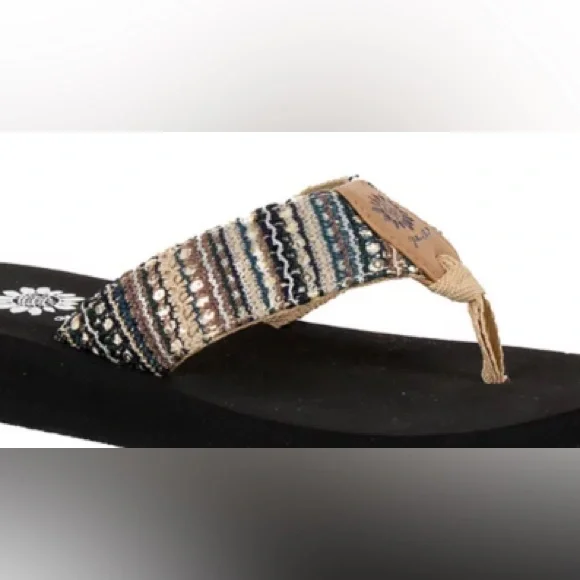 Yellow Box Black and Tan Sandals with Striped Design - Size 7.5 - Picture 2 of 7